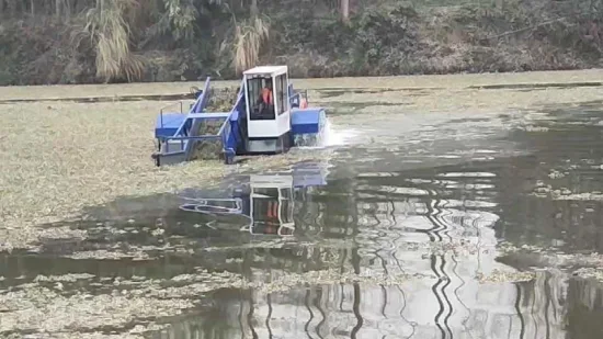 河川水力発電所を清掃するための水廃棄物スキマーを備えた草刈りボート